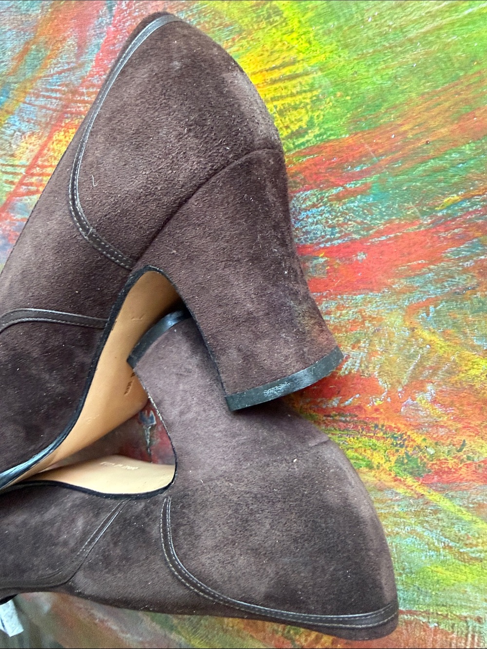 Salvatore Ferragamo Dark Brown Suede Block 3" Heel Pumps Shoes Sz. 8 Italy EUC - Picture 4 of 15
